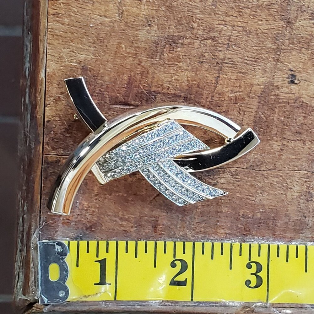 RARE Rhinestone Crystal AIDS Ribbon or Ichthys Fish Christian Pin Brooch Gold Pl - Picture 15 of 15